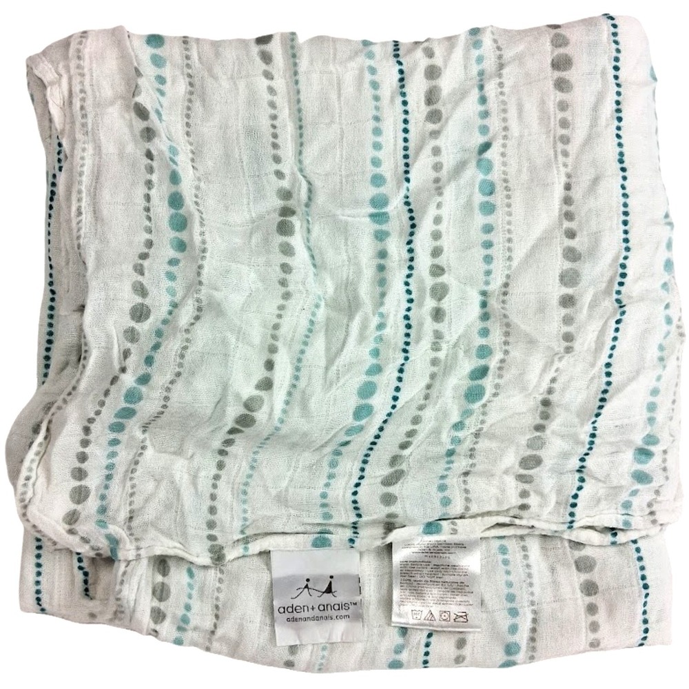 Aden + Anais Bamboo Baby Swaddle Aqua Gray Tranquility Beads Blanket Rayon White